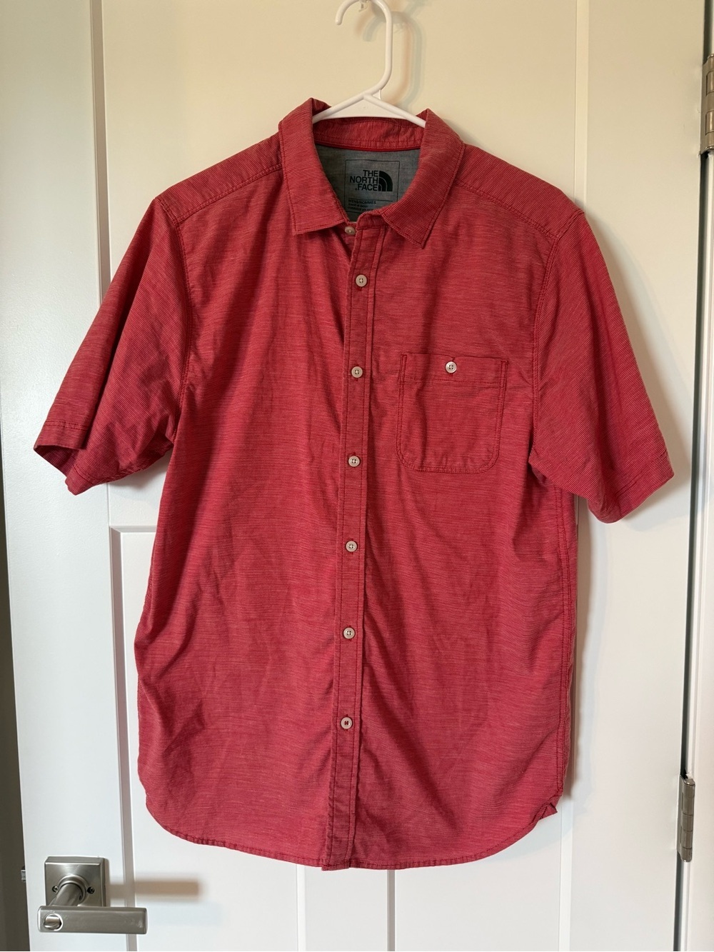 Men’s Brick Red Short-Sleeve Button-Down Shirt fisherman outdoors